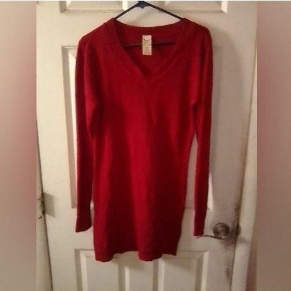 Red V-Neck Sweater Dress